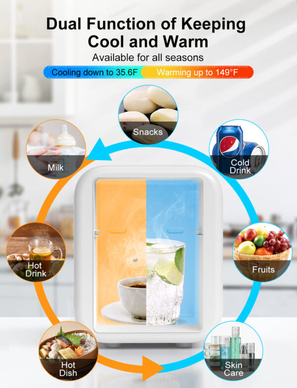 crownful mini fridge, 4 liter/6 cans portable skincare fridge white