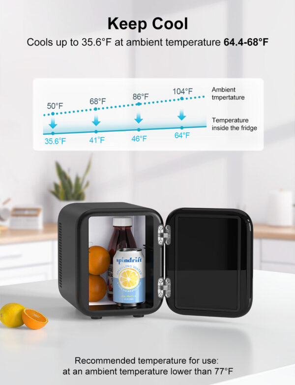 crownful mini fridge, 4 liter/6 cans portable skincare fridge black