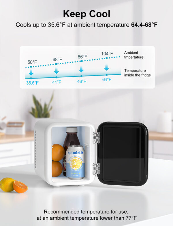 crownful mini fridge, 4 liter/6 cans portable skincare fridge white