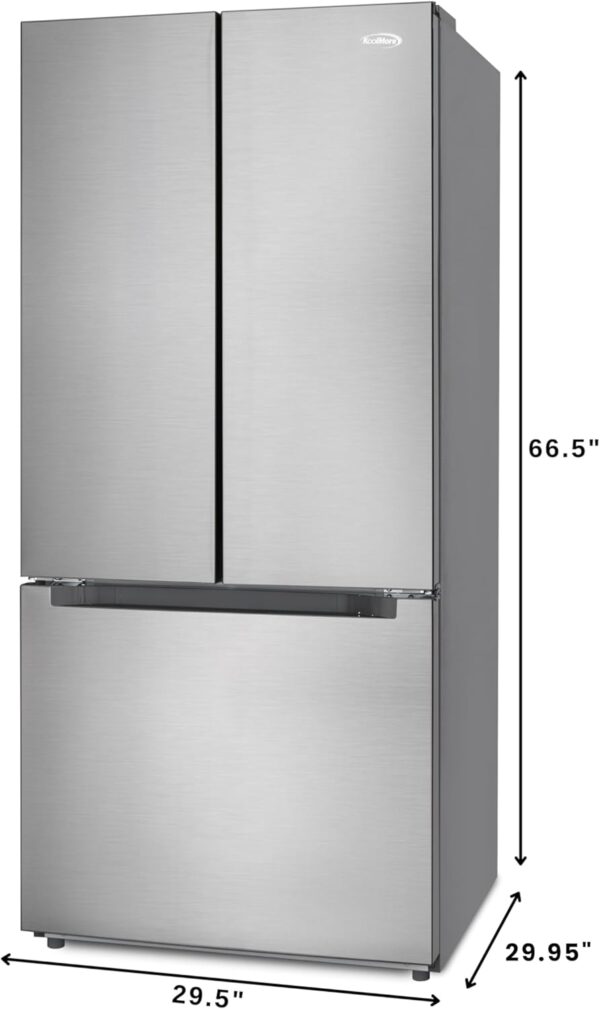 koolmore km rerfdss 18c 30 inch and 18.5 cu. ft. counter depth french refrigerator with three doors and deep freezer in stainless steel. silver