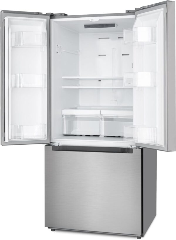 koolmore km rerfdss 18c 30 inch and 18.5 cu. ft. counter depth french refrigerator with three doors and deep freezer in stainless steel. silver