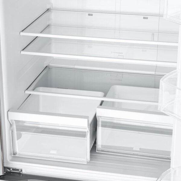 koolmore km rerfdss 18c 30 inch and 18.5 cu. ft. counter depth french refrigerator with three doors and deep freezer in stainless steel. silver