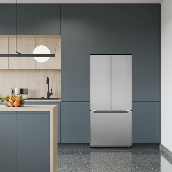 koolmore km rerfdss 18c 30 inch and 18.5 cu. ft. counter depth french refrigerator with three doors and deep freezer in stainless steel. silver
