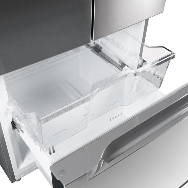 koolmore km rerfdss 18c 30 inch and 18.5 cu. ft. counter depth french refrigerator with three doors and deep freezer in stainless steel. silver