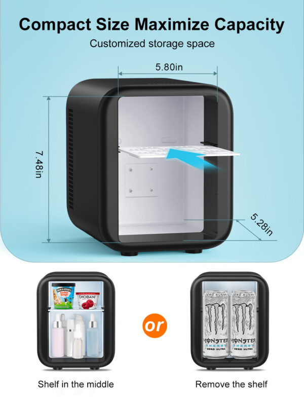 crownful mini fridge, 4 liter/6 cans portable skincare fridge black