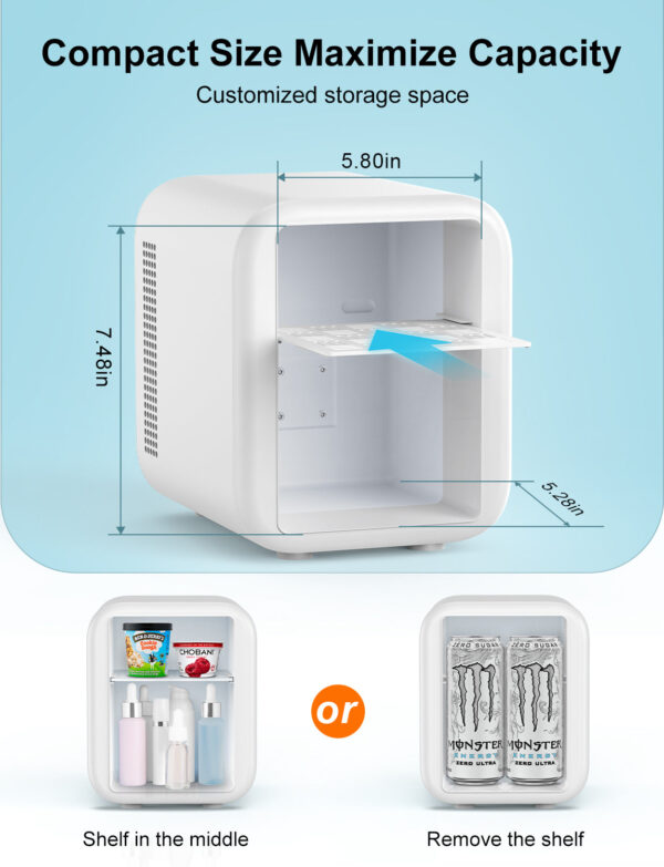 crownful mini fridge, 4 liter/6 cans portable skincare fridge white