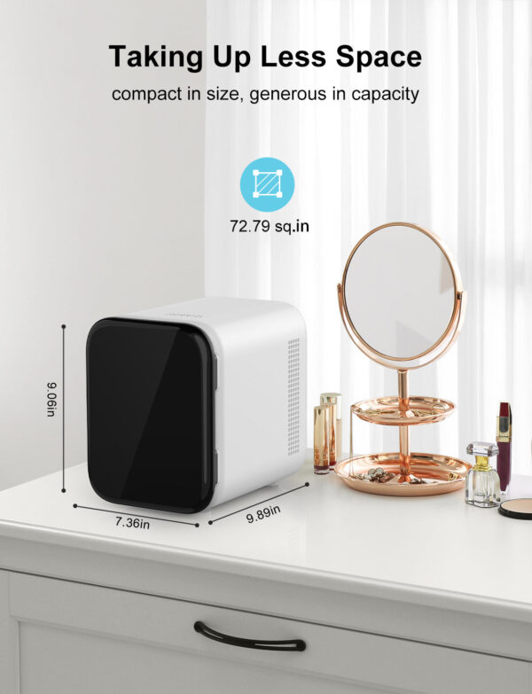 crownful mini fridge, 4 liter/6 cans portable skincare fridge white